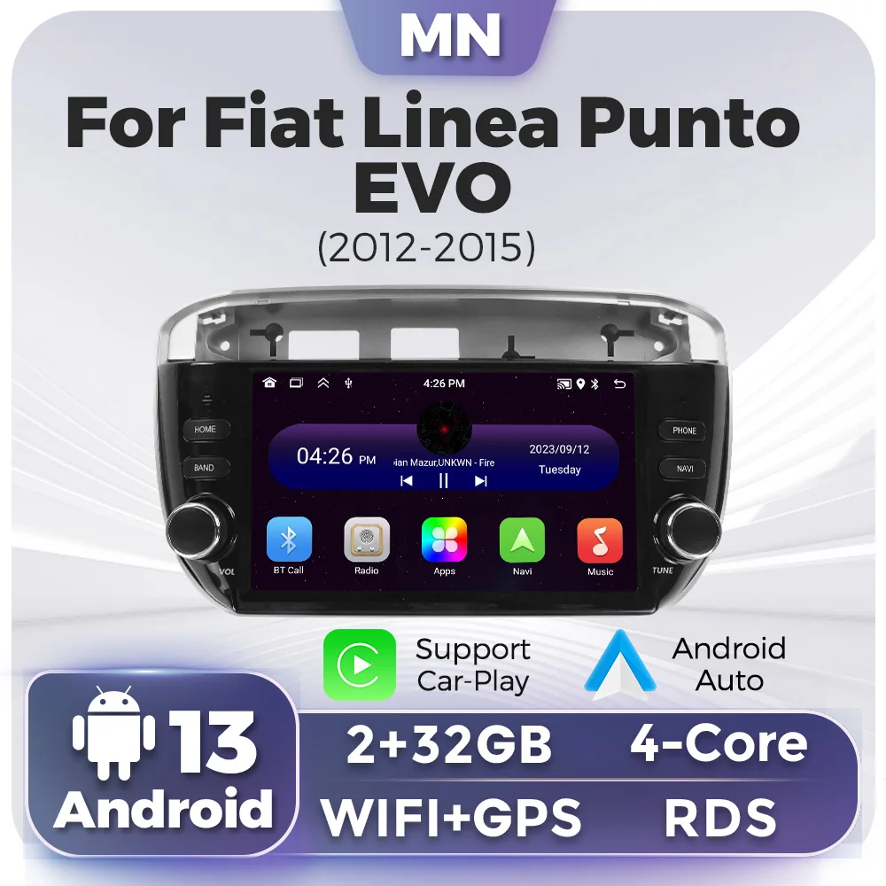 7 Zoll ips Autoradio drahtloses Carplay Android Auto Multimedia Player GPS Stereo für Fiat Linea Punto Evo Linie 2012-2015 rds bt Auto GPS Multimedia Radio, 8-Kern DSP ohne DVD Player, 2Din Stereo
