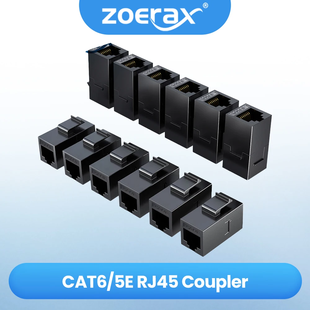 ZOERAX RJ45 Cat6 Cat5e Keystone-Koppler, Buchse auf Buchse Cat6 Cat5e Keystone-Buchse, UTP Keystone-Kopplungseinsatz, Schwarz Image