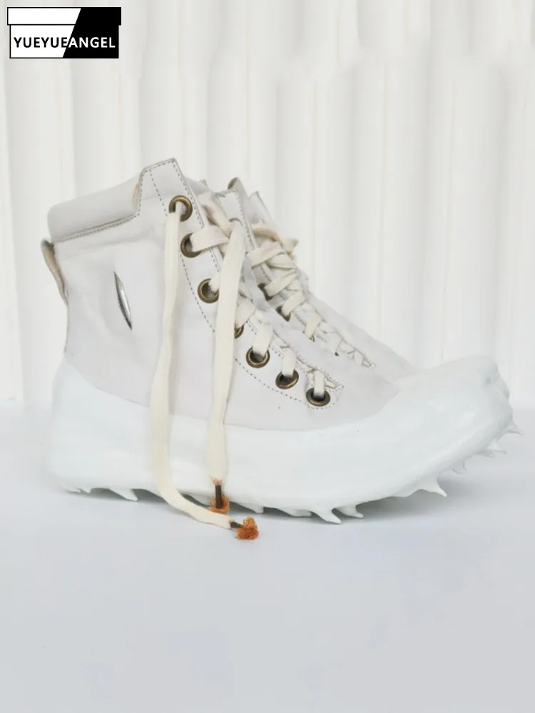 Hand gefertigte Herren Gothic High Top Rindsleder Echt leder Schuhe schnüren dicke Plattform Freizeit schuhe neue Designer Vintage Schuhe