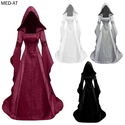 Frauen Deluxe Hexen kleid mittelalter liches Kostüm Vintage bestickte Renaissance Gothic Kapuze Vampir Kleid Kleid Cosplay Image