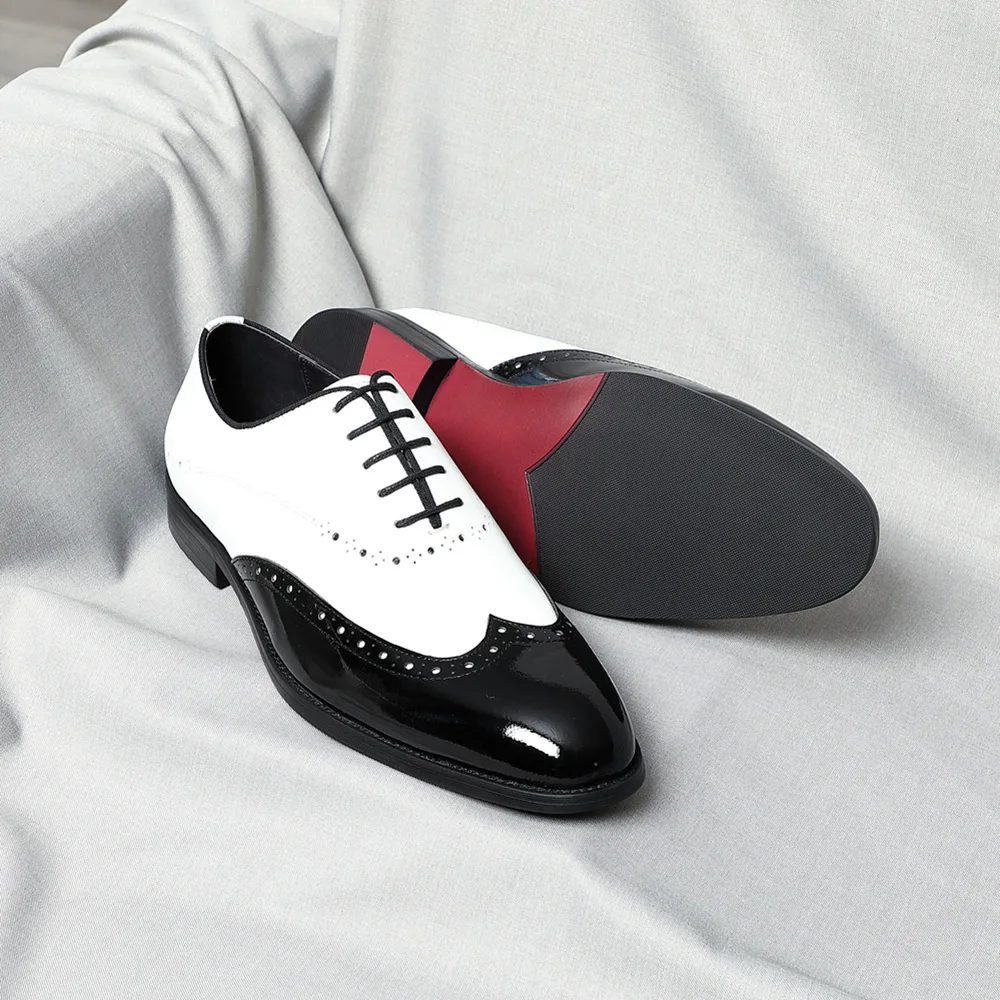 Elegante Herrenschuhe Weiß Schwarz Echtleder Oxfords Hochzeit Party Gesellschaftsschuhe Herren Wingtip Brogue Oxford Schuhe für Männer