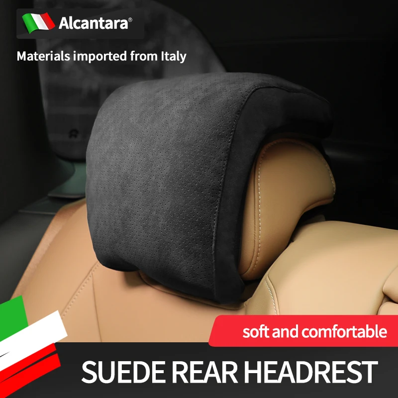 Atmungsaktive Alcantara Wildleder Universal Auto hinten zweite Reihe Sitz Kopfstütze mit verstellbaren Trägern Nackenschutz Kopfstütze Kissen Image