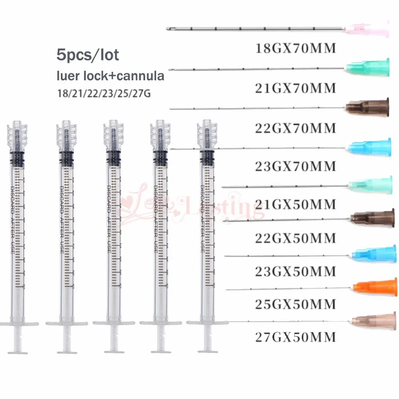 5 teile/los Luer Lock Spritzen 1 ml spritze Feine Micro Kanüle Stumpfe Nadel Tipps 25G/27G/30G nadelspitze Tattoo Spritze Image