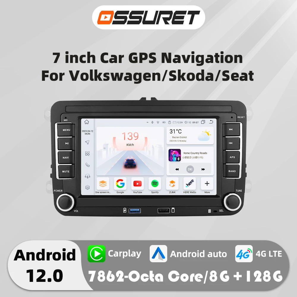 7 "4G Android Autoradio Carplay für VW POLO GOLF 5 6 Plus PASSAT B6 JETTA TIGUAN TOURAN /SKODA OCTAVIA/SEAT multimedia GPS Stereo Image
