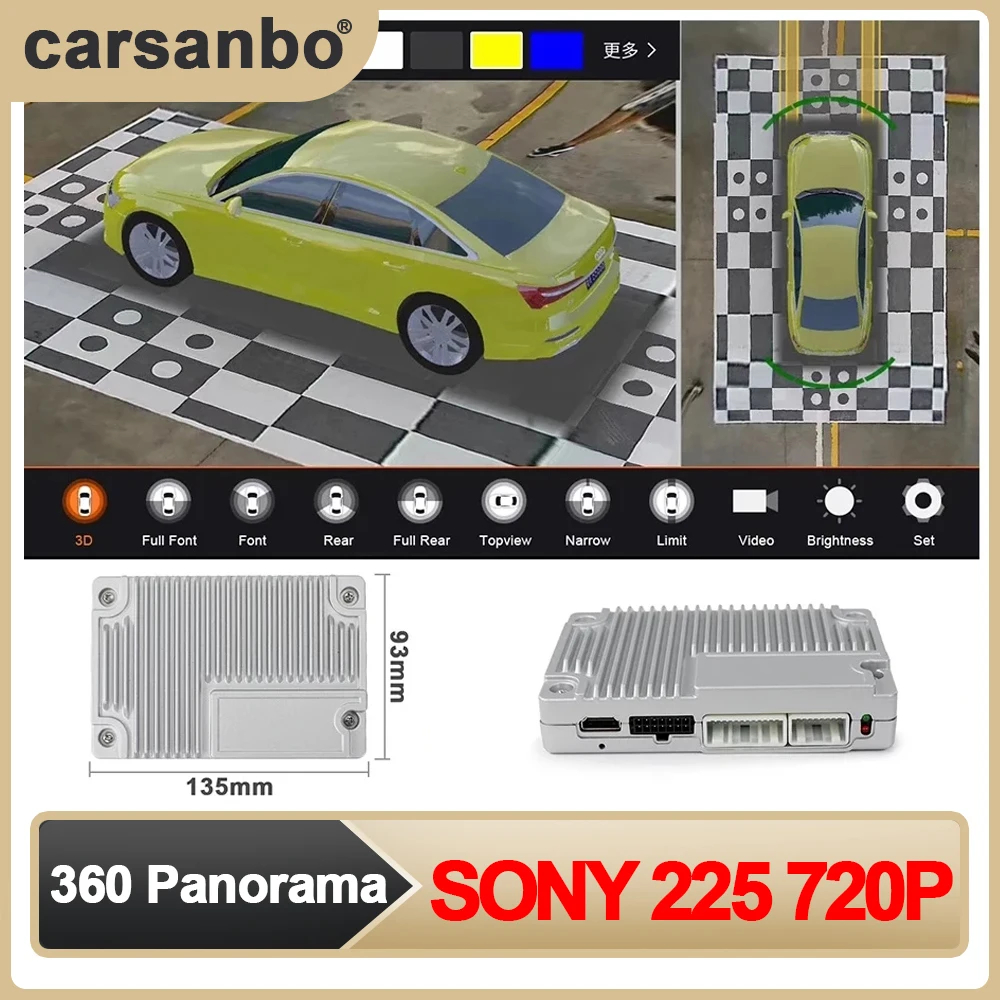 Carsanbo Auto 3D Pro 360 Panorama-Kamerasystem Vogelperspektive 180° ° Kamera mit 2-24 Stunden Parküberwachung DIY Auto-Farbkamera Image