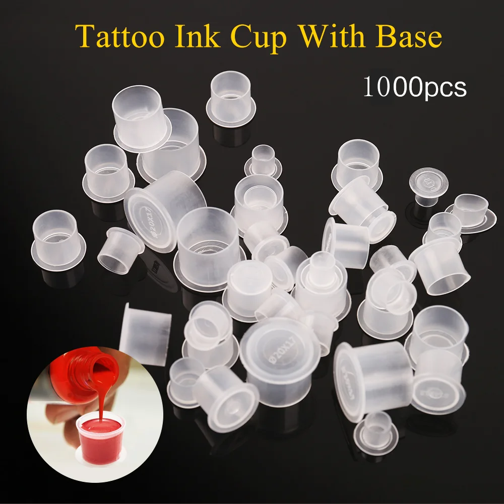 1000PCS S/M/L Tattoo Ink Cups Mit Basis Einweg Kunststoff Permanent Make-Up Klar Pigment Kappe Tattoo halter Container Versorgung Image