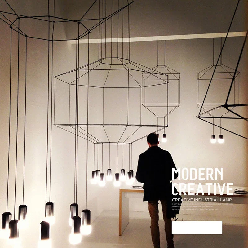 LED Kronleuchter schwarz Acryl moderne Treppe Wohnzimmer Treppe Ausstellungs hallen Anhänger einfache Linie Design Innen lampen