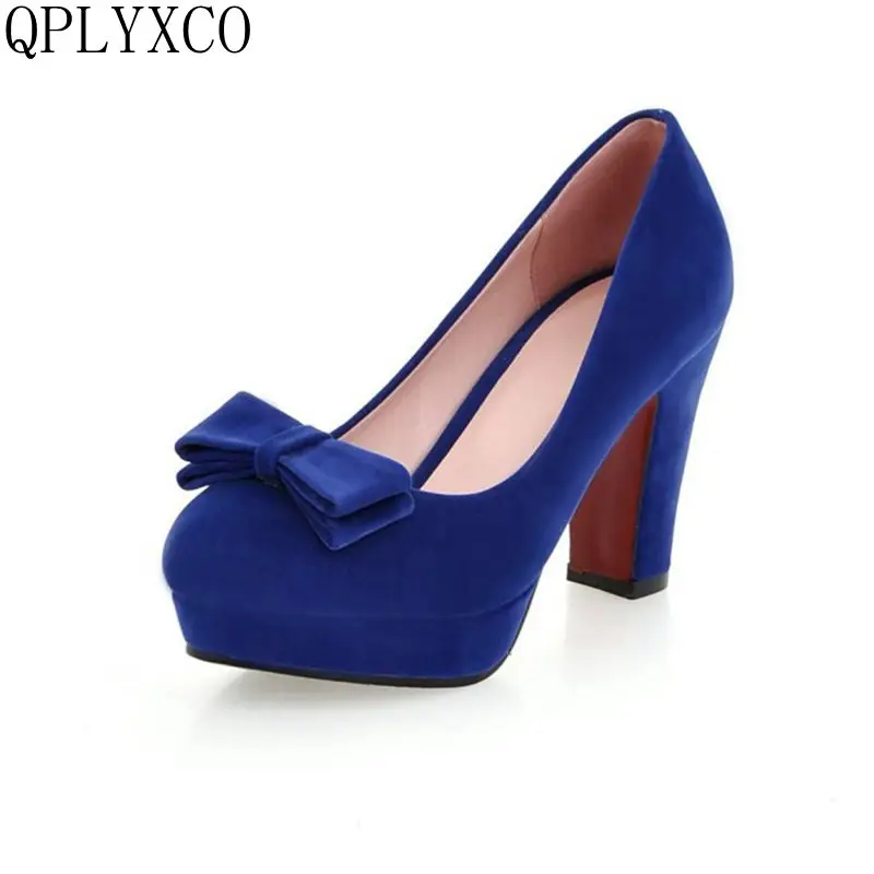 QPLYXCO Neue Verkauf Süße Runde Kappe Plattform Große Größe 33-43 Frauen Block High Heels Schuhe Pumps Hochzeit Party damen Schuhe 215-3