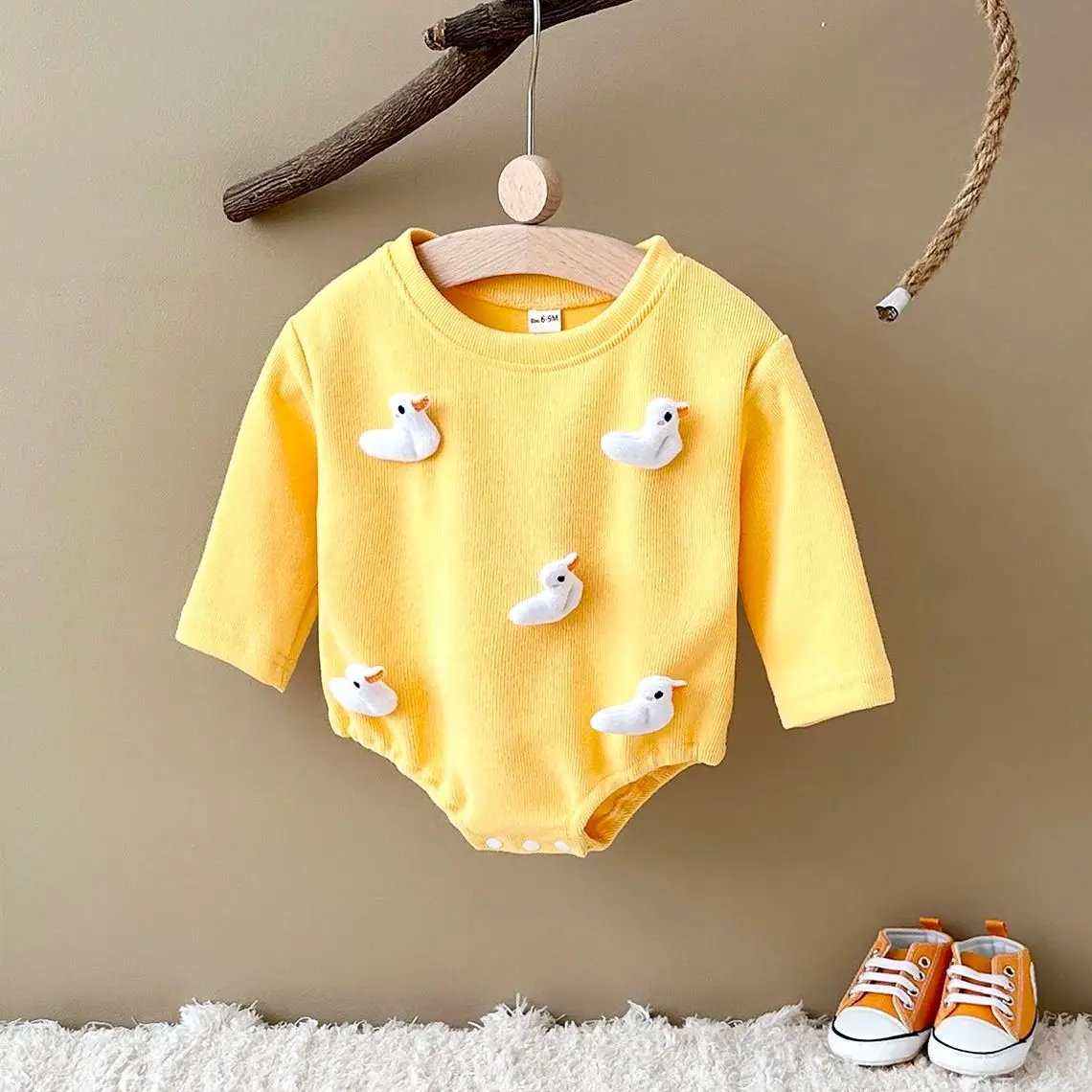 Ins Herbst Infant Baby Dreieck Blase Strampler Cartoon Wurf Ente/Pilz Nette Neugeborene Body Jungen Mädchen Baby Kleidung Image