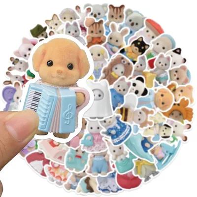 55pcs Calico Critters Cartoon Aufkleber kawaii Mädchen Kinder Cartoon Puppe Aufkleber DIY Notebook Image