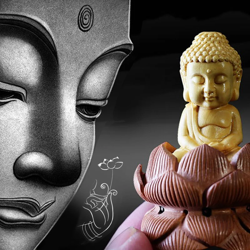 Vintage Mini Buchsbaum geschnitzt Handwerk Buddha Anhänger niedlichen kleinen Mönch Figur Guanyin Statue Home Dekoration Auto Ornament Geschenk