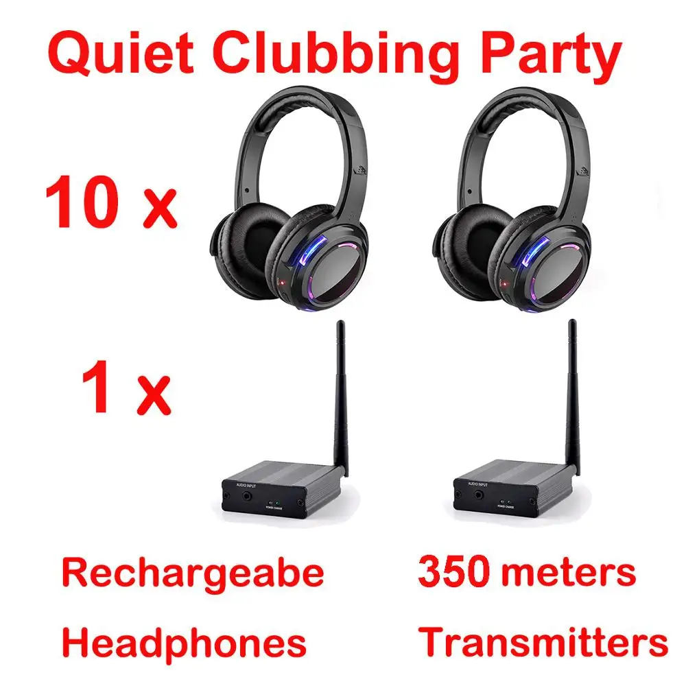 500m Abstand Silent Disco Led Drahtlose Kopfhörer-10 Headsets mit 1 Sender Image