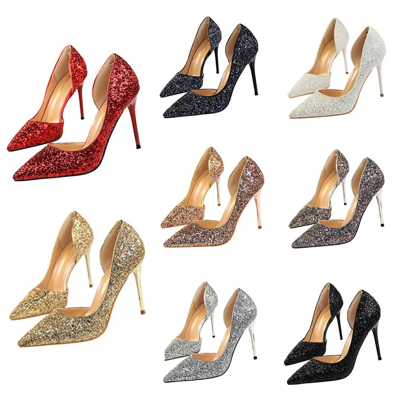 Frauen 9,5 cm sexy Party High Heels bling rot blau Pumps Dame Glitzer Scarpins Stiletto Pailletten Heels Hochzeits schuhe plus Größe