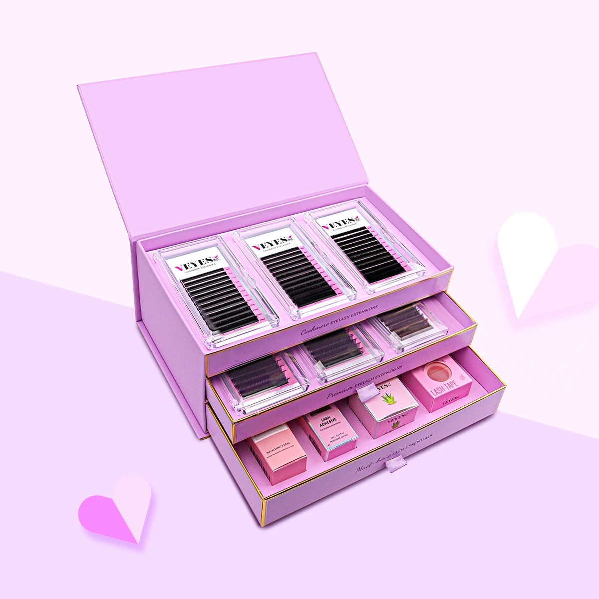 Veyes Inc. MUST-HAVE Boxen für Wimpernverlängerungen, Veyelash Wimpernkleber, Wimpernbonder, Entferner, Klebeband, Volumen-Pinzette Image