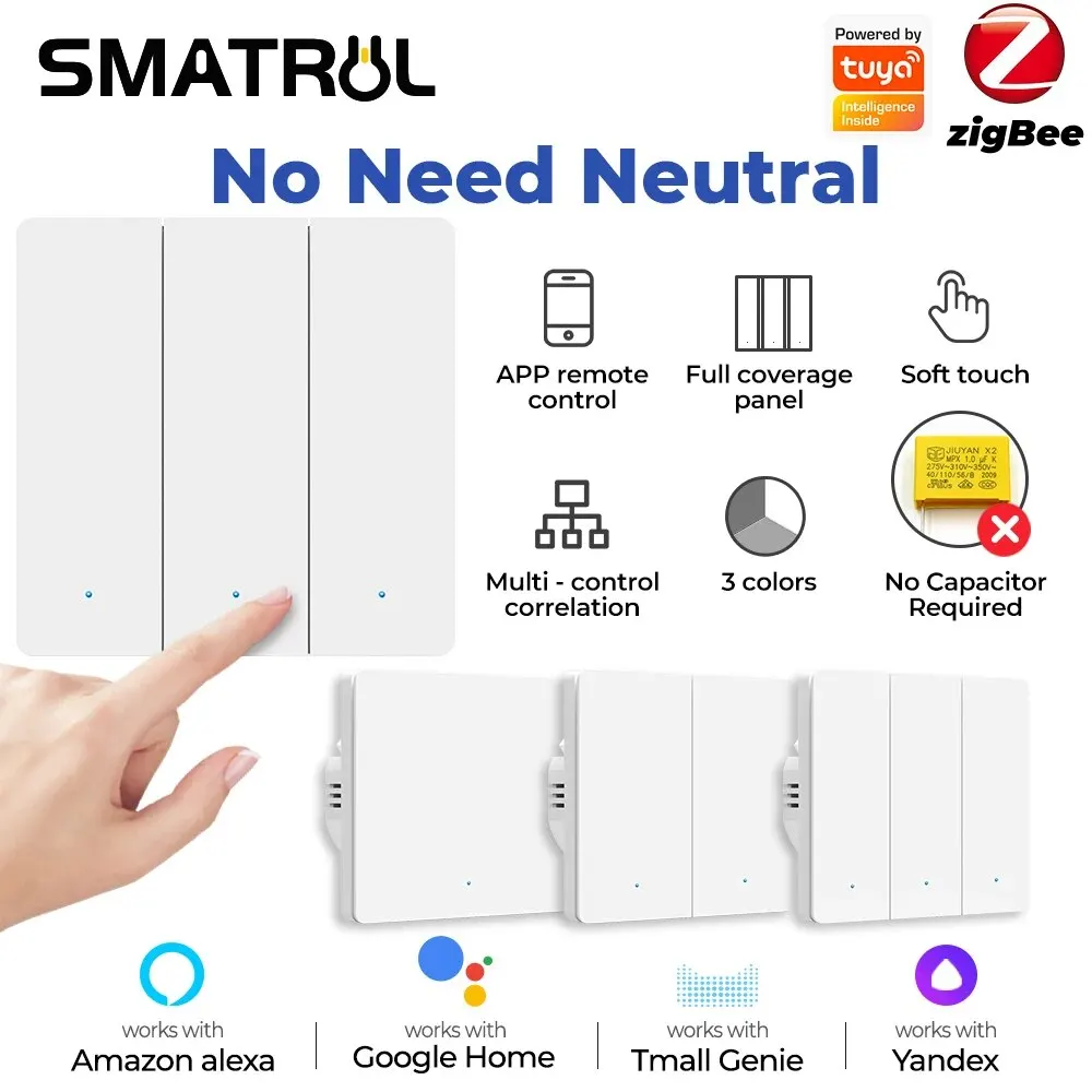 Tuya Zigbee EU Smart Licht Schalter Kein Neutralleiter Kein Kondensator erforderlich Smart Leben APP Unterstützung Alexa Google Hause Image