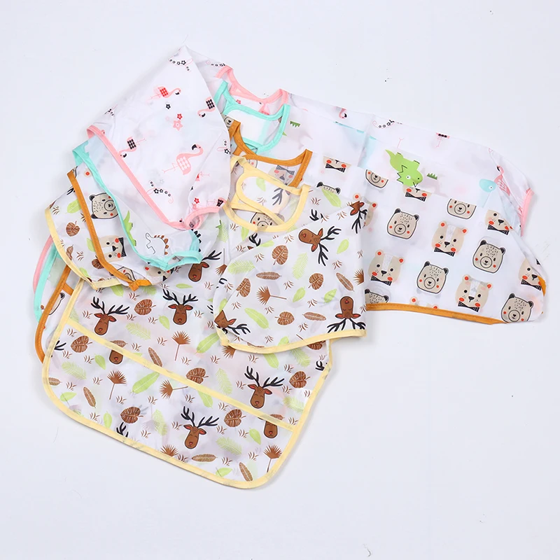 Neue Baby Kinder Kleinkind Langarm wasserdichte Kunst Kittel Fütterung Lätzchen Schürze Tasche Image
