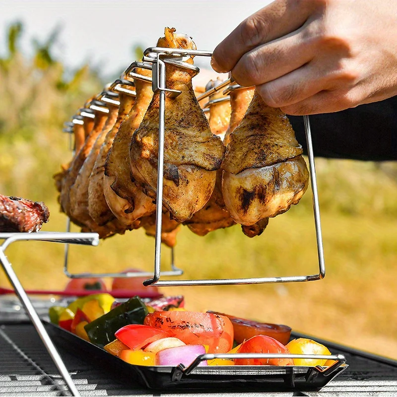 Ultraleichter zusammen klappbarer Camping grill, Picknick grill im Freien, Hähnchensc henkel, Brathähnchen tablett, gegrilltes Fleisch gitter Image