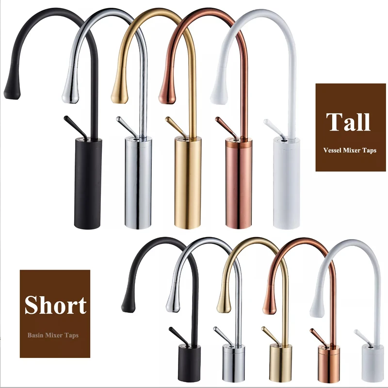 Kunstwaschbecken-Wasserhahn aus schwarzem Messing, Badezimmer-Waschtisch, heißer und kalter Wasserhahn, 360-Grad-Schwenk-Wasserfall, goldfarben, hohes Modell, Mischbatterie, Deckmontage