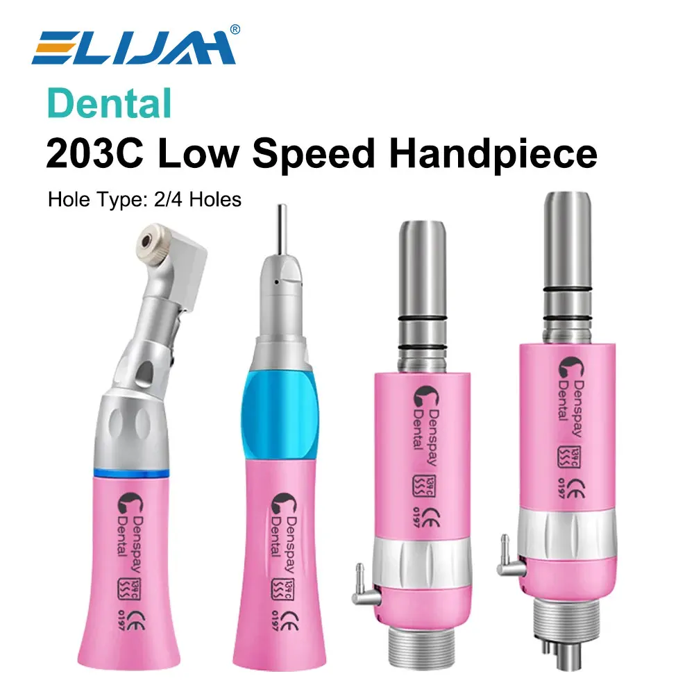 2/4 Löcher Dental Low Speed Handstück Kit Rosa 203C Luft Motor Latch Chuck Contra Winkel Gerade Handstück Zahnärzte Instrumente Image