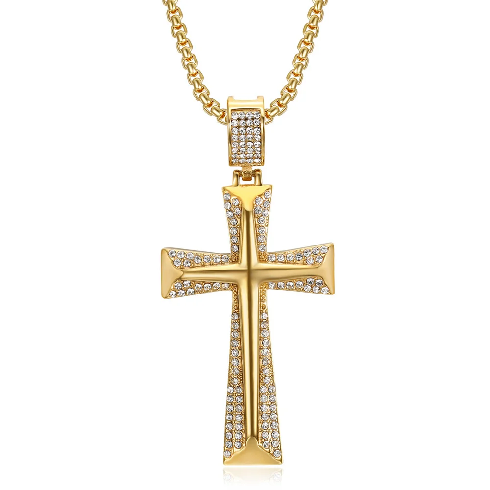 Mode vereist große Jesus Kreuz Anhänger männlich Gold Farbe Edelstahl Christian Amulett Halskette für Männer Hip Hop Schmuck Geschenk