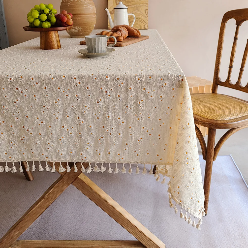 1 Stück, Tischdecke, Quaste kleine frische Landschaft Stil Tisch dekoration, rechteckige Gänseblümchen Muster staub dichte Tischdecke mit Image