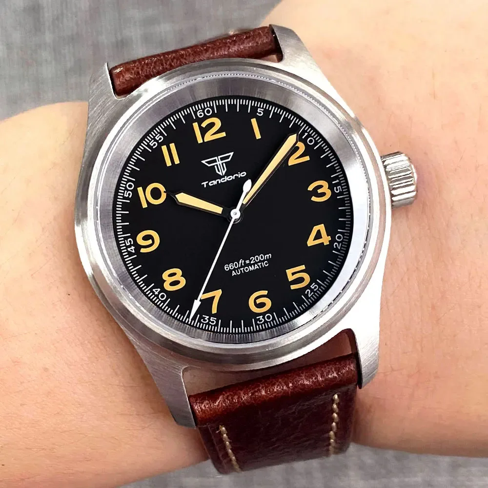 Tandorio 39 mm Diver Khaki Field Uhr für Herren NH35A PT5000 mechanische Armbanduhr 20 bar wasserdichte Sportuhr Bronze Titan Image