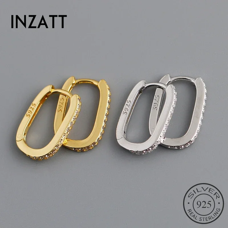 Inzatt ins hot echte 925 Sterling Silber Zirkon ovale Creolen für Frauen klassischen edlen Schmuck 18 Karat Gold Accessoires Geschenk Image