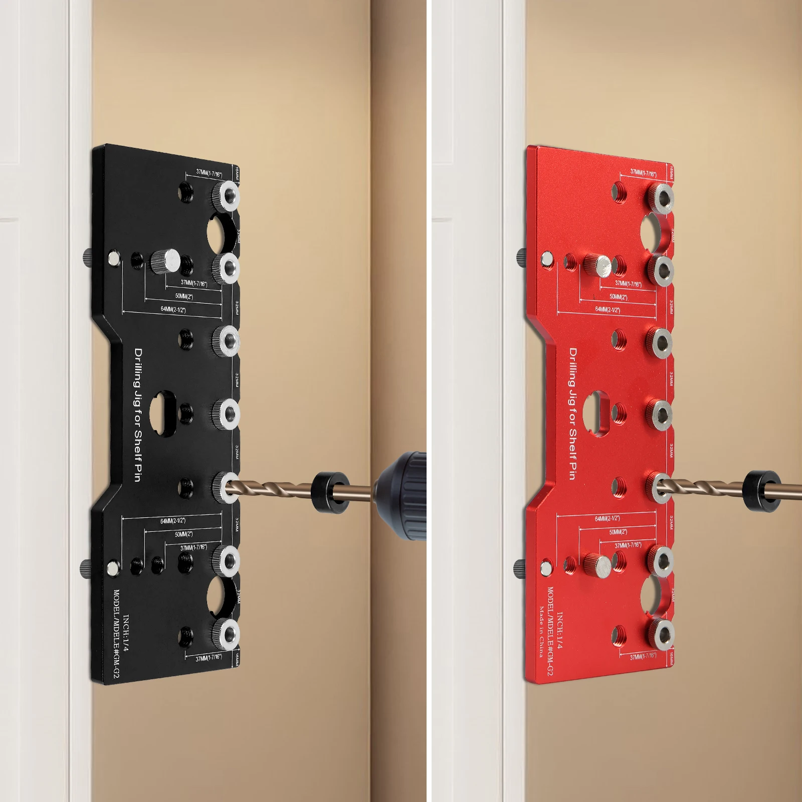 1 Set 1/4 Zoll 5 mm Luminum Pocket Hole Jig Kit Regalstift Bohrführung Jig 32 mm Abstand Holzbearbeitung Straight Hole Drilling Jig Image