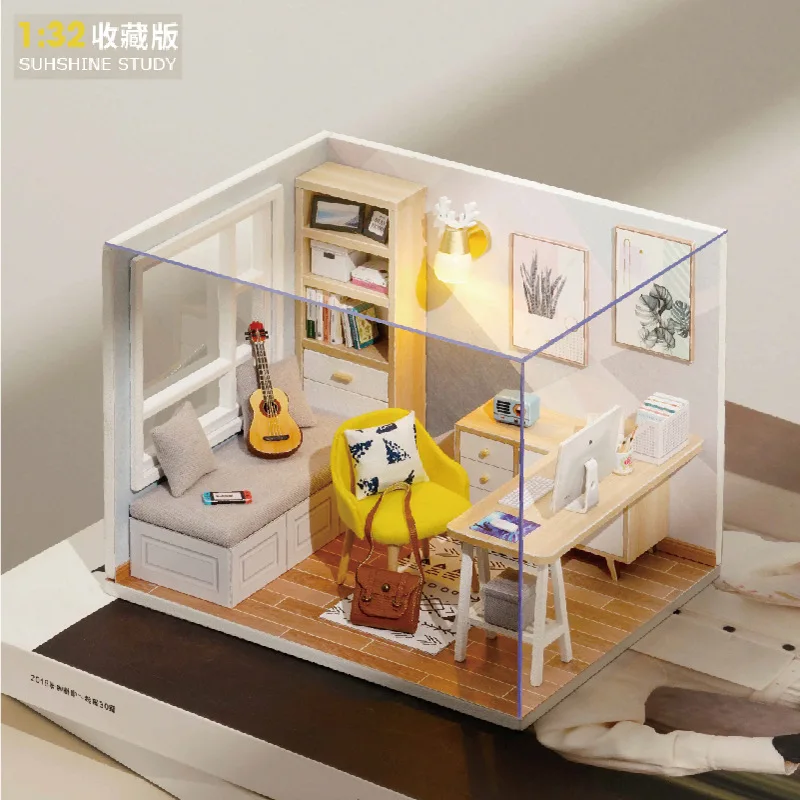 Puppenhaus Abdeckung DIY Holz Kit Home Zimmer box Miniatur Puppen häuser Fall handgemachte Gebäude Modelle Kits Miniatur Geburtstags geschenke