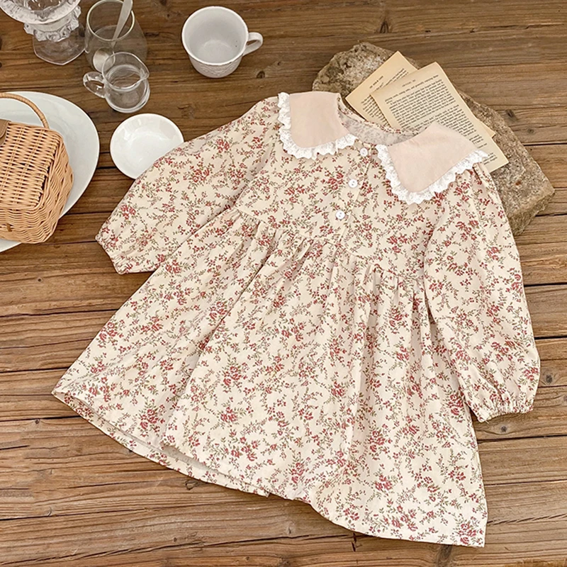 Neue Kinder Kleidung Kleid Herbst Kinder Baby Mädchen Blumen kleid Langarm süß Druck Prinzessin Kleid lässig Baby Mädchen Kleid Image