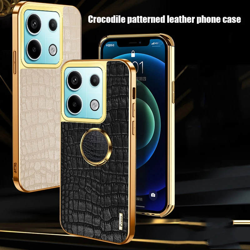 360 ° drehbarer Metallring Auto halter Leder stoß feste Handy hülle für Xiaomi 11t 12t Pro Redmi Note 13 13c 12 s 12c 11 10 9 8 Pro Image