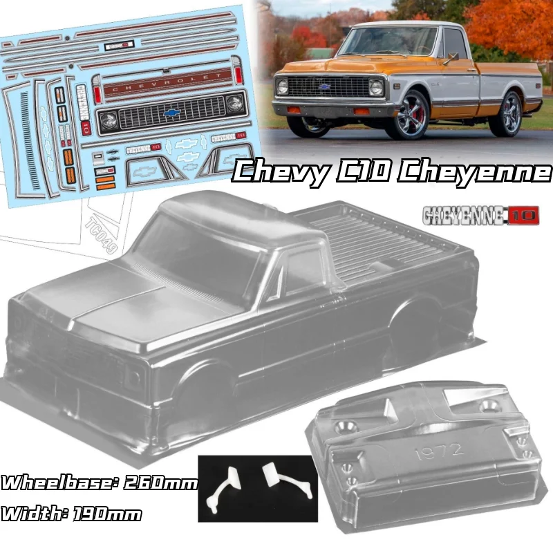 1/10 PC RC Muschelkörper 1967 C10 Cheyenne 190 mm Breite klassischer Pickup-Truck Transparenter Muschelkörper Lampenschirm 3R mst Yokomo HPI HSP Image