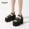 Gdgydh Hohe Plateau-Sandalen für Damen, offene Zehen, Knöchelschnalle, Punk-Schuhe, klobige Absätze,