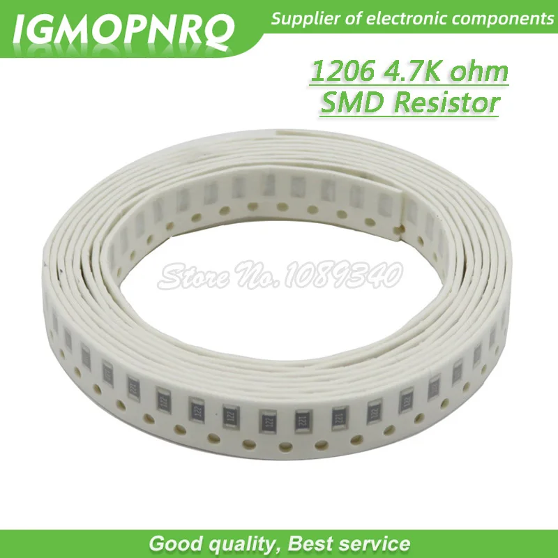 100 Stück 1206 SMD-Widerstand 1 % Widerstand 4,7 K Ohm Chipwiderstand 0,25 W 1/4 W 4K7 472 IGMOPNRQ Image