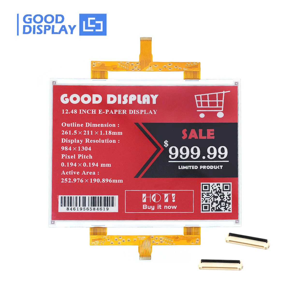 GoodDisplay® 12,48" großes rotes E-Ink-Display 1304x984 großer E-Paper-Farbbildschirm für elektronische Geräte GDEY1248Z51 Image