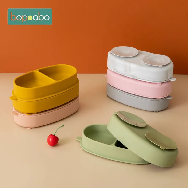 Kinder Sichere Silikonschalen Baby Ergänzungsnahrung Training Silikongeschirr Infait Einfarbige Silikonschalen mit Saugnapf Image