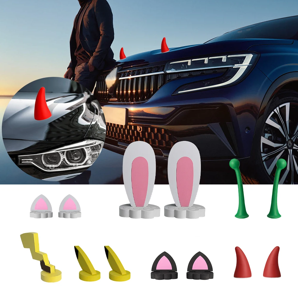 1 Paar niedliche 3D-Hasenohren usw. Auto-Dach-Dekoration, Stereo-Stoßstangenhauben-Aufkleber, Auto-Helm-Aufkleber, Aufkleber für Halloween-Ornament Image