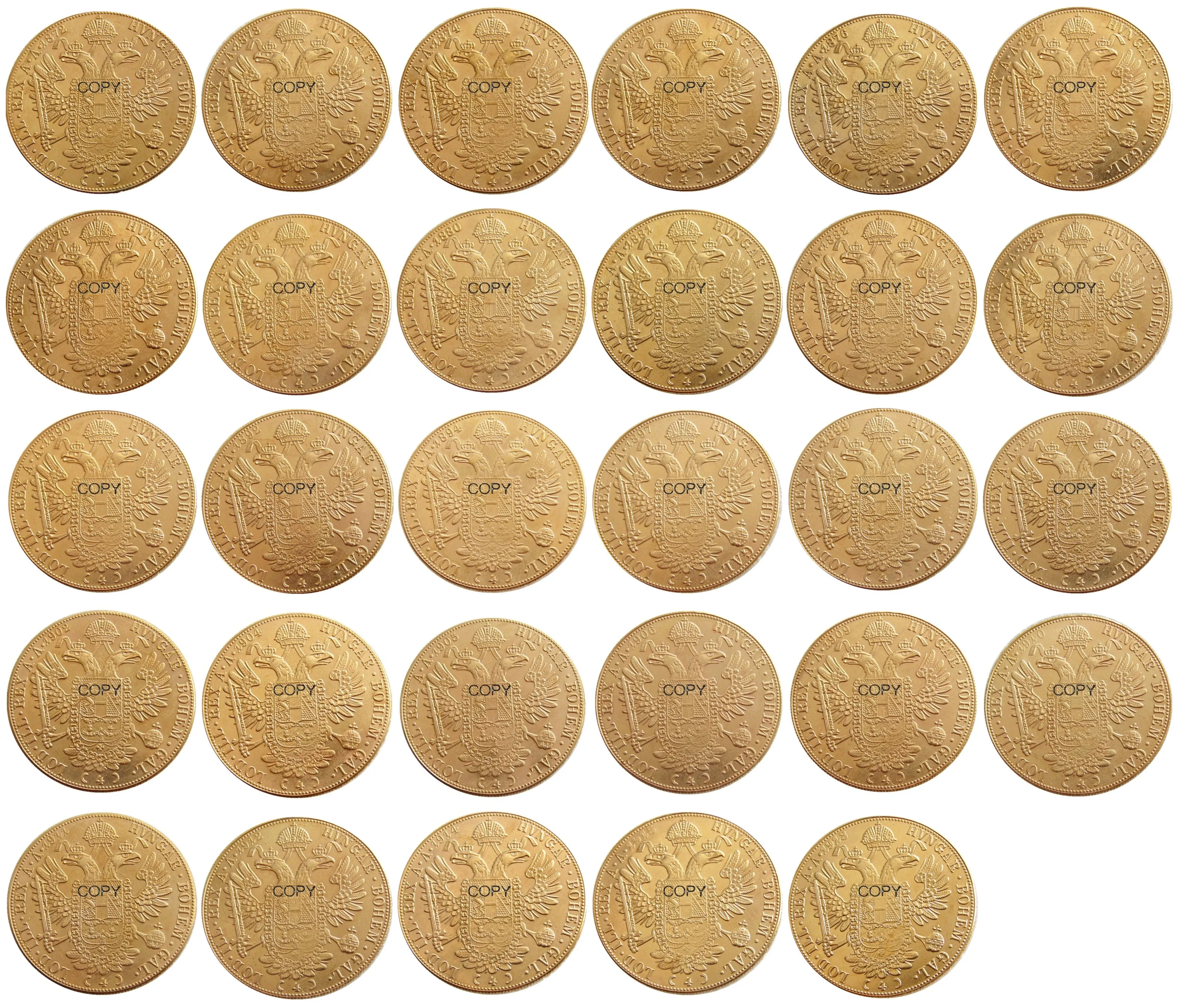 VOLLE SET 1872 - 1915 44 stücke Österreich-Habsburg 4 Ducats - Franz Joseph ICH Durchmesser 40MM Gold überzogen Kopieren Münzen Image