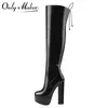 Only maker women über dem Knie Plateaus tiefel dicke High Heels runde Zehen Seite Reiß verschluss Punk-Stil High Fashion große Größe warme Schuhe
