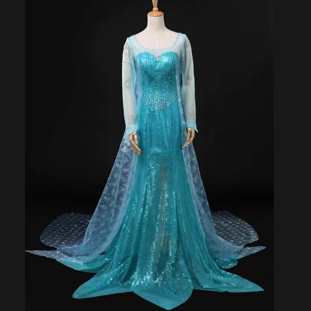 Neuankömmling Eis Schnee Cosplay Königin Elsa Kostüm Erwachsene Frauen Mode Kleid Phantasie Halloween Karneval Party Image