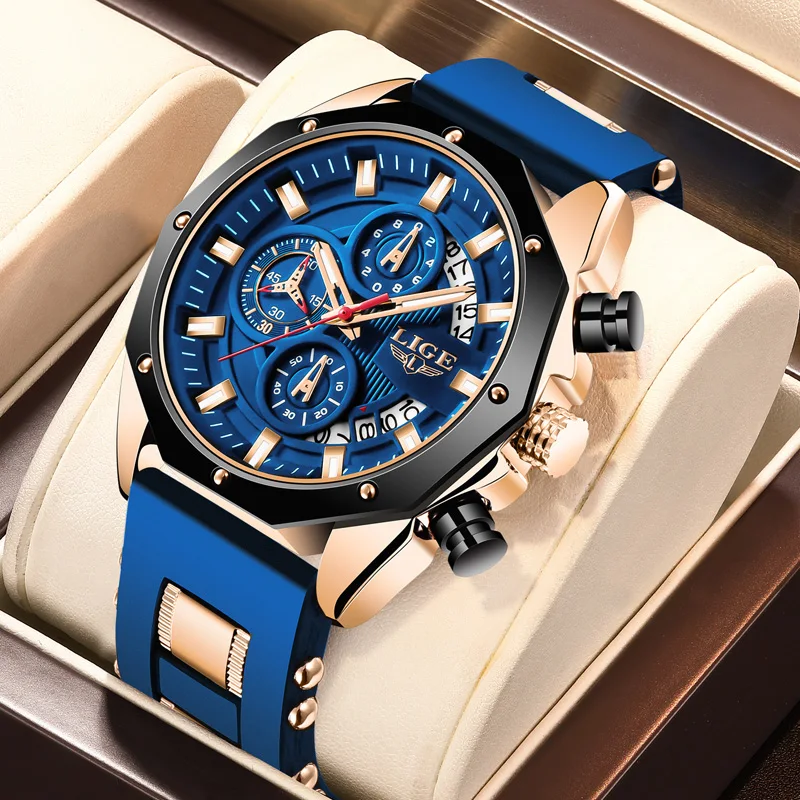 Lige neue Mode Herren uhren Top-Marke Luxus Silikon Sport uhr für Männer Quarz Datum Uhr wasserdichte Armbanduhr Chronograph Image