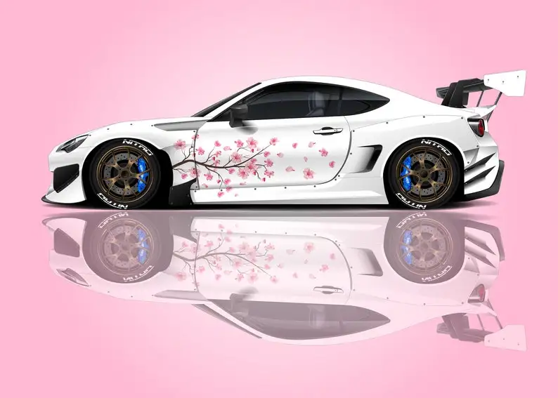 Sakura Kirschblüte Livree, Japanischen Seite Auto Aufkleber, Universal Größe, große Fahrzeug Grafiken Anime Pfirsich Blume Auto Aufkleber Image