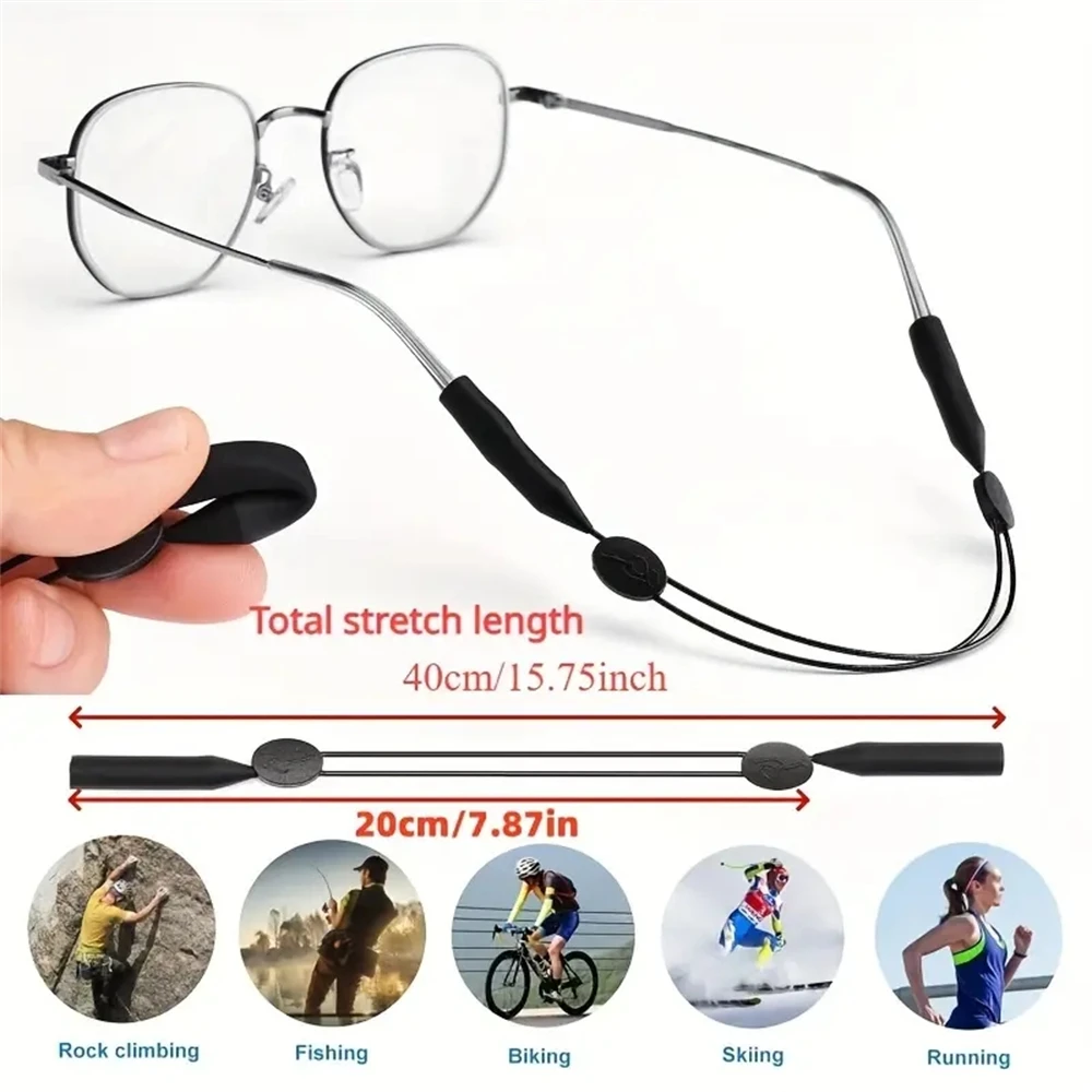 1 stücke Brille rutsch feste Seil riemen verstellbare Länge Brille Lanyard Erwachsenen einziehbare Sport brille Seil schwarz Image