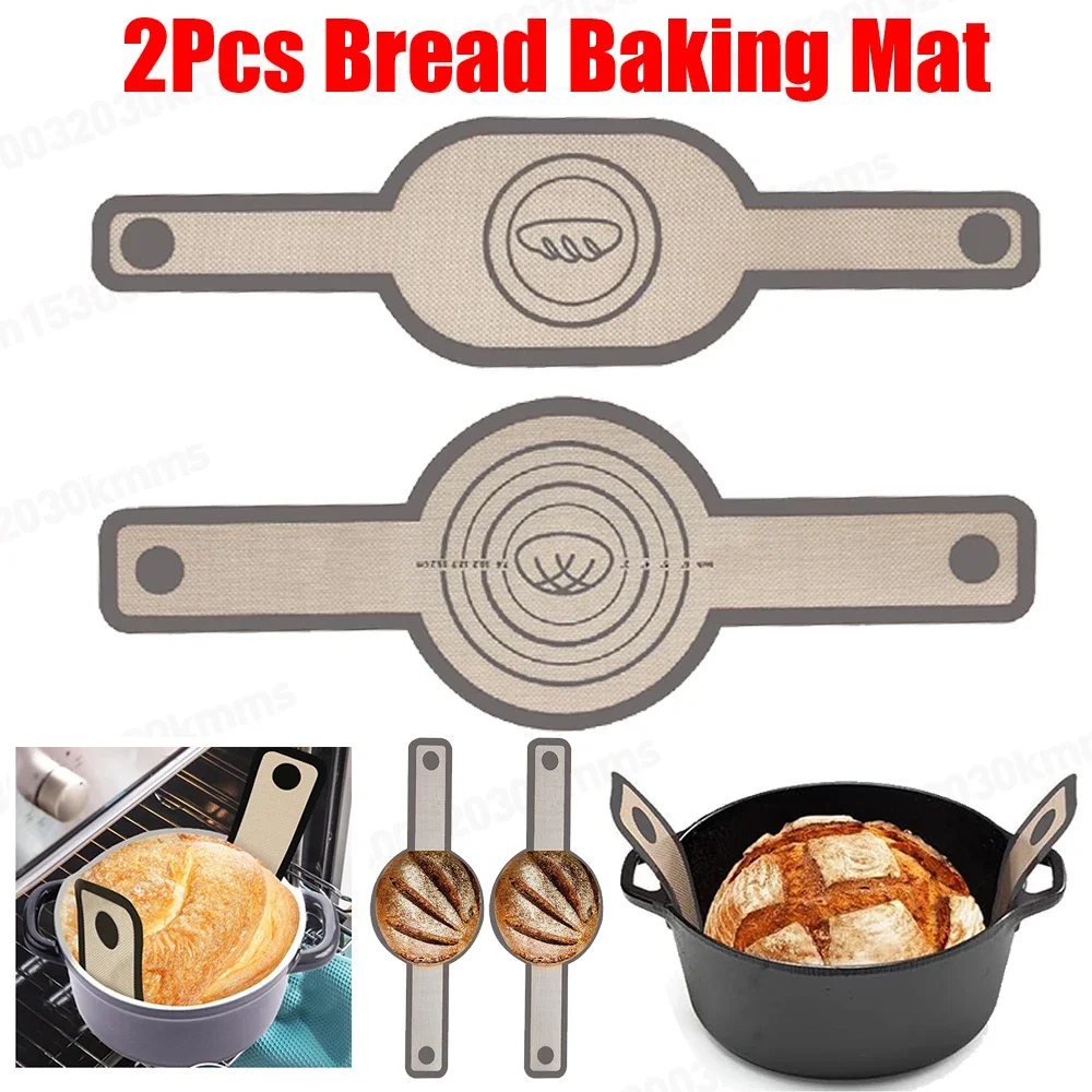 2 Stück Silikon Back matte lange Griff Schlinge Antihaft Brot Knet kissen Teig Transfer Pad Bäckerei liefert Küche Koch werkzeug Image