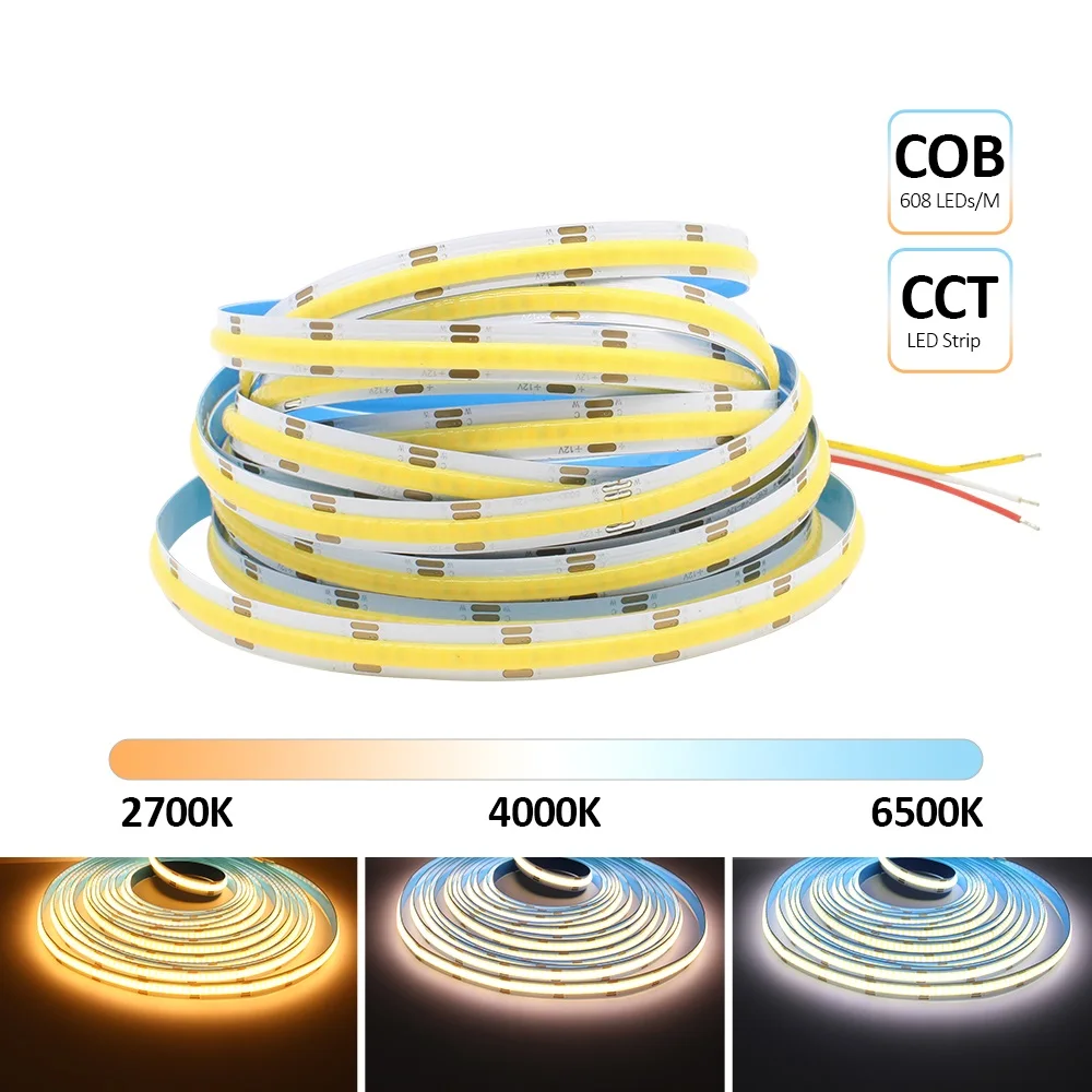 5m Cob CCT LED-Streifen 12V 24V DC 240leds FCob LED Licht dimmbar Dual White Farbe 10mm Platine High Density Flexible Ra90 Linear band