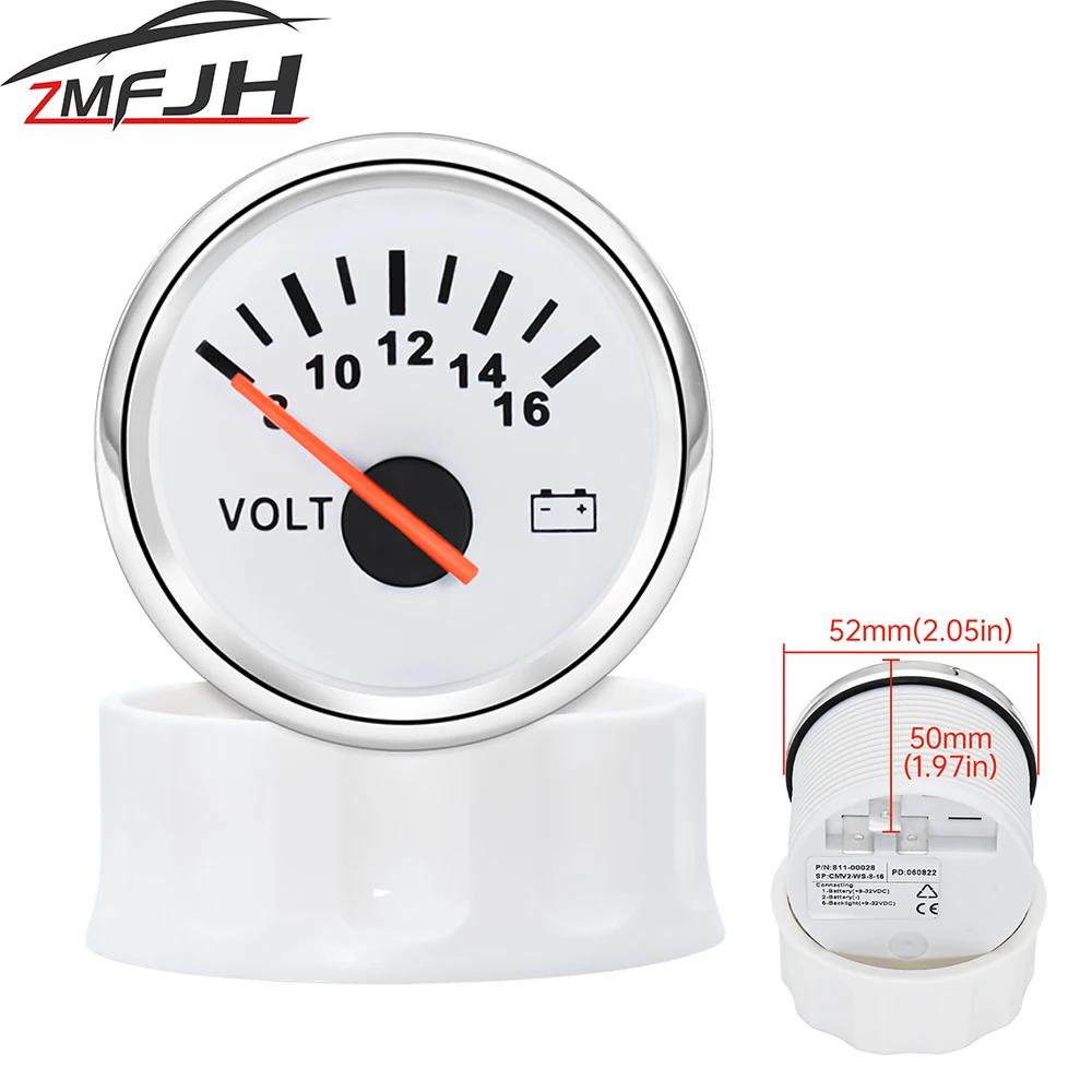 52mm Voltmeter Gauge 8-16V Volt Meter Mit Roter Hintergrundbeleuchtung Für Caravan Marine Boot Wasserdichte spannung Gauge Meter 12V 24V Image