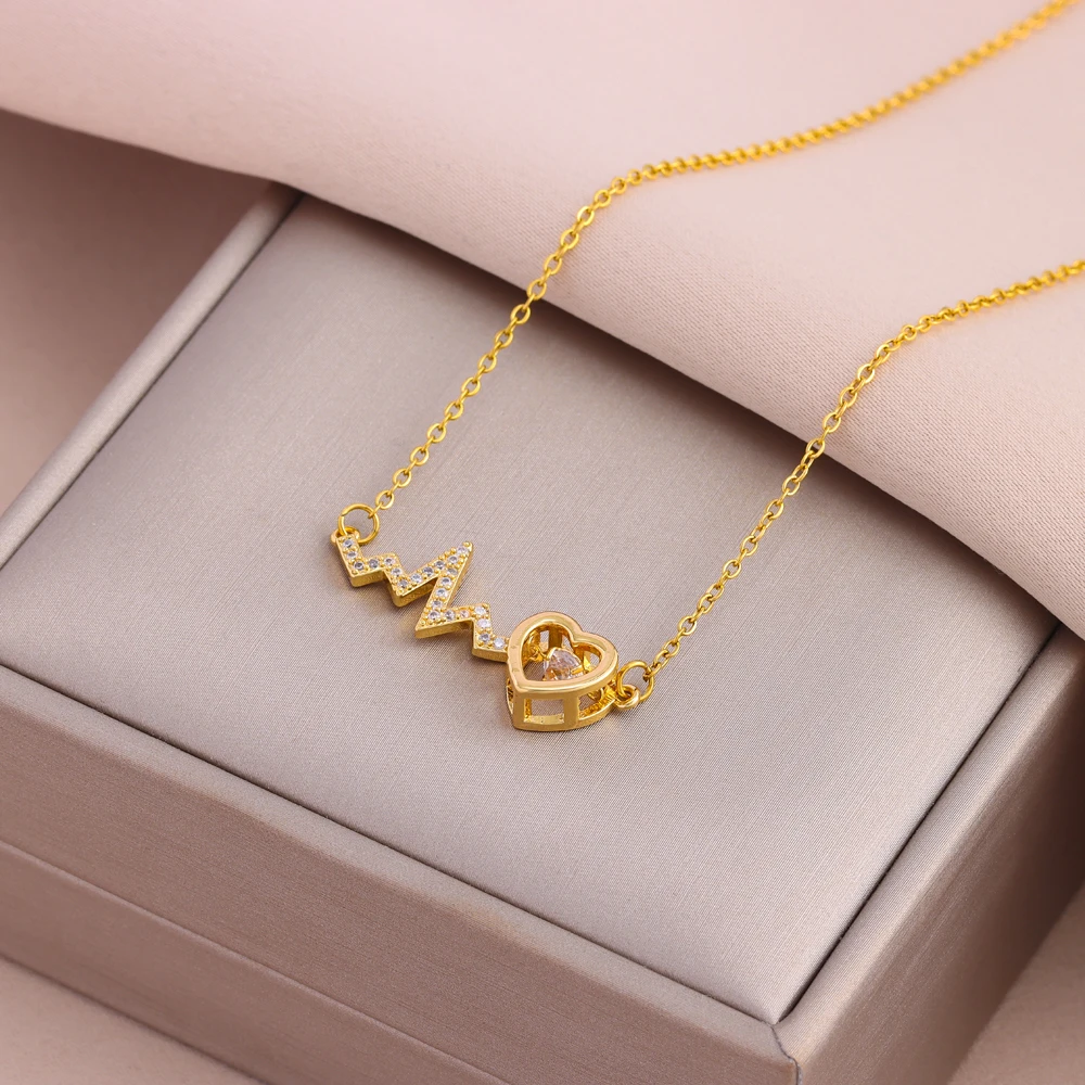 Neu in süßen schlagenden Herz Anhänger Halsketten für Frauen weibliche Edelstahl Schlüsselbein Kette Schmuck Mädchen Party Geschenk Großhandel Image