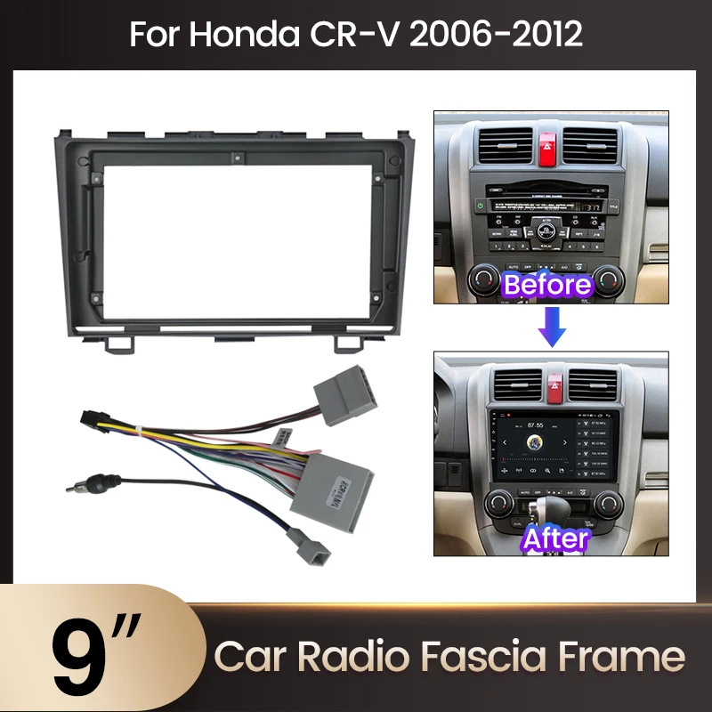 Für honda crv CR-V 3 re 2006-2012 9 Zoll Android Autoradio Blende Rahmen Kabelbaum Installation Panel Armaturen brett Verkleidung Kit Image