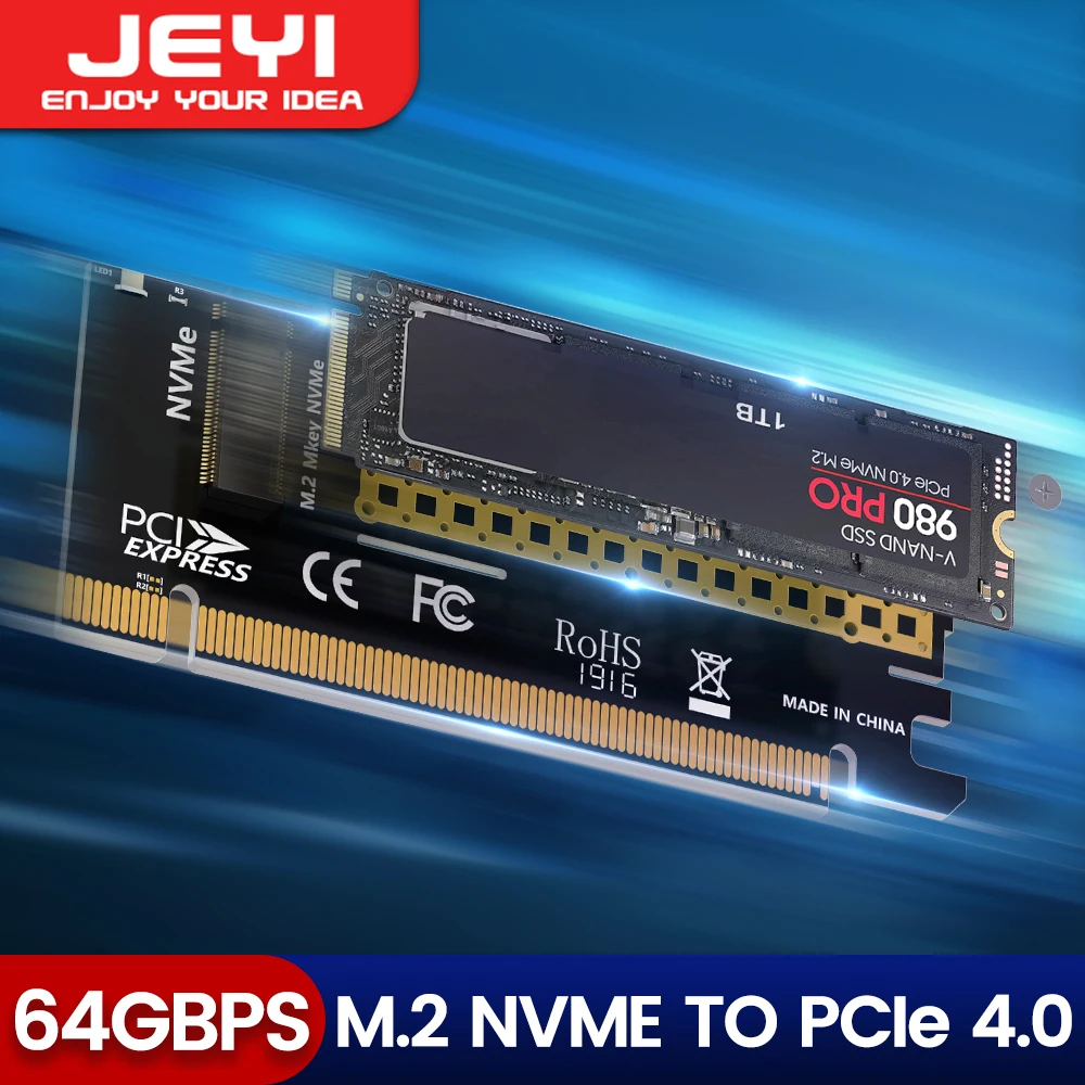 Jeyi m.2 nvme zu pcie 4,0x16 Adapter, m.2 nvme ssd zu pci-e 4,0 Erweiterungs karte, unterstützt/60/Solid-State-Laufwerke Image