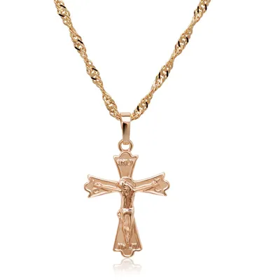 MxGxFam Goldene Farbe 18 k Kreuz Anhänger Halskette Kein Stein mit 45cm Welle Passenden Kette